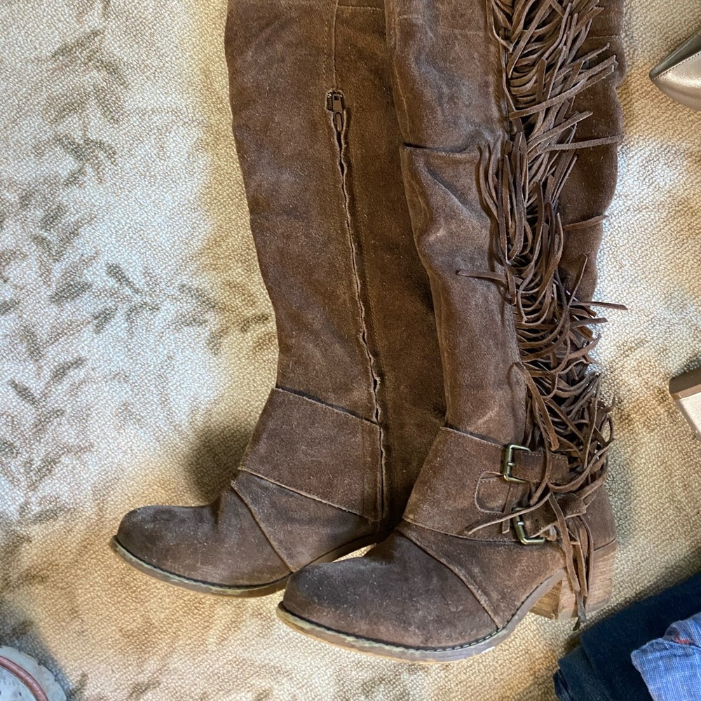 Amazing over the knee fringe boots - brow